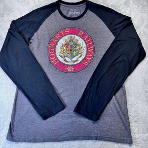 Harry Potter Hogwarts Crest Raglan Shirt Adult Lrg Universal Studios Long Sleeve